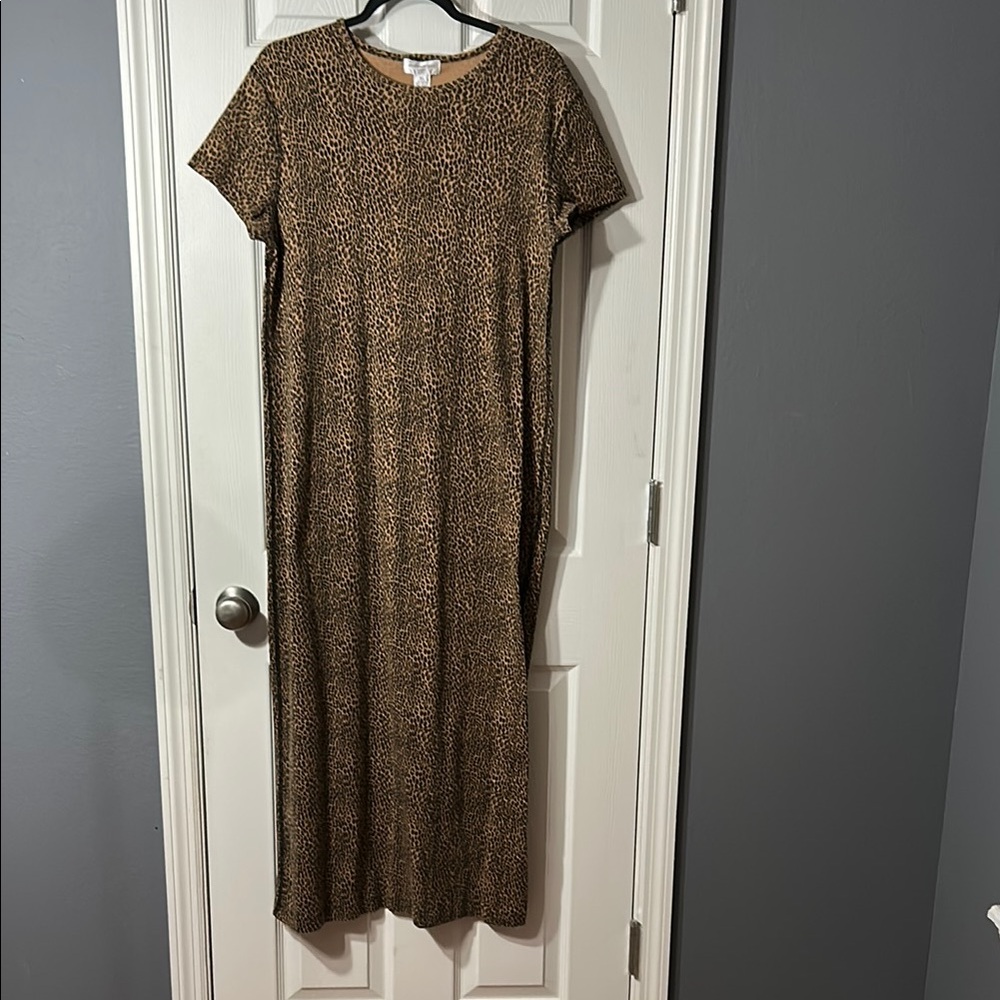 Jones New York Sport Brown Animal Print Maxi Dress women’s size XL